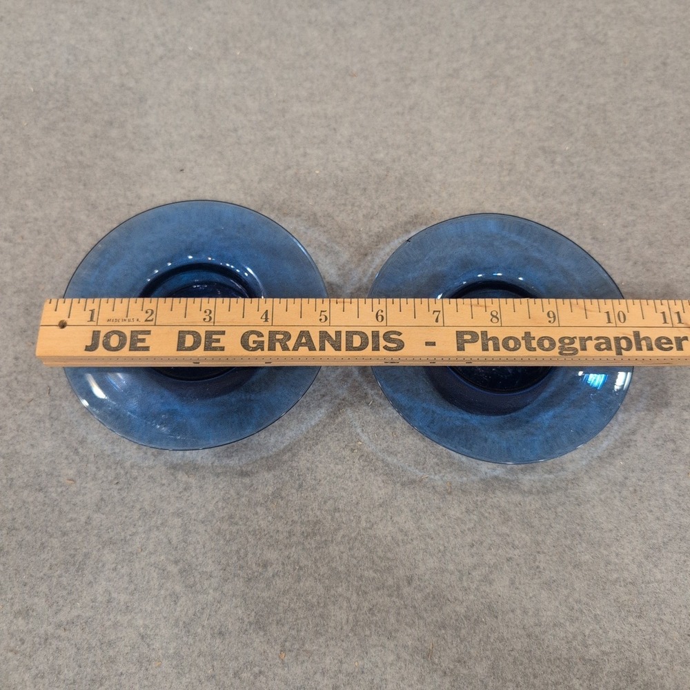 Vintage Cobalt Blue Glass Tea Light Votive Candle Holder Set of 2 Saucer Style - Picture 4 of 5